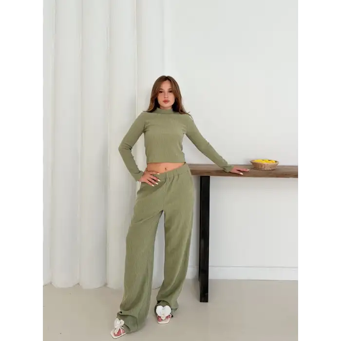 Balıkçı yaka örme takım mint st265865