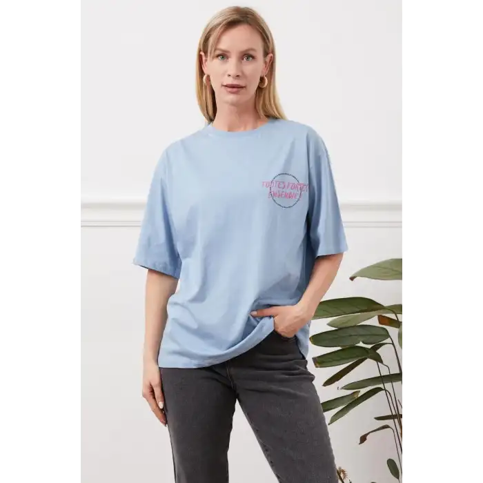 Baskılı tişört mavi