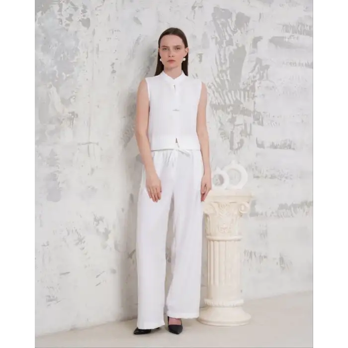 Broşlu yelek pantolon takım beyaz s255821