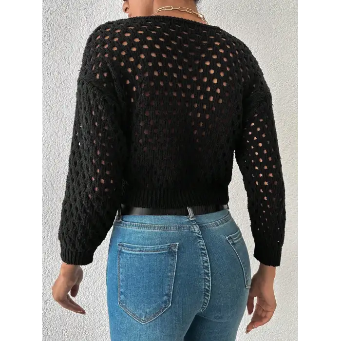 Büyük düğmeli delikli hırka siyah