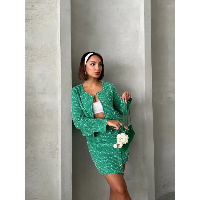 Ceketli etek takım chl kumaş yeşil h24443