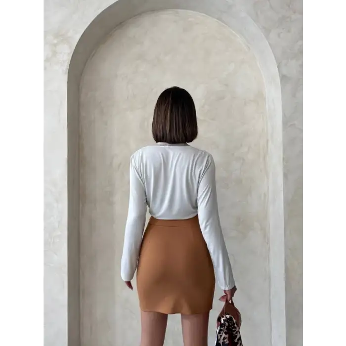 Çift yırtmaçlı etek camel s25910