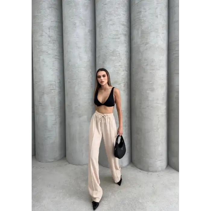 Çımalı keten pantolon