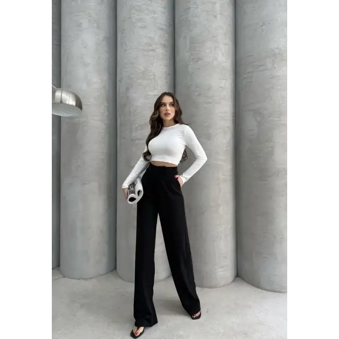 Cırtlı pantolon krep siyah pt