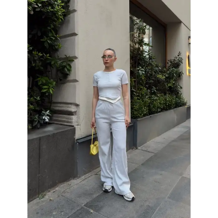 Düğme yakalı gri alt üst takım s3943