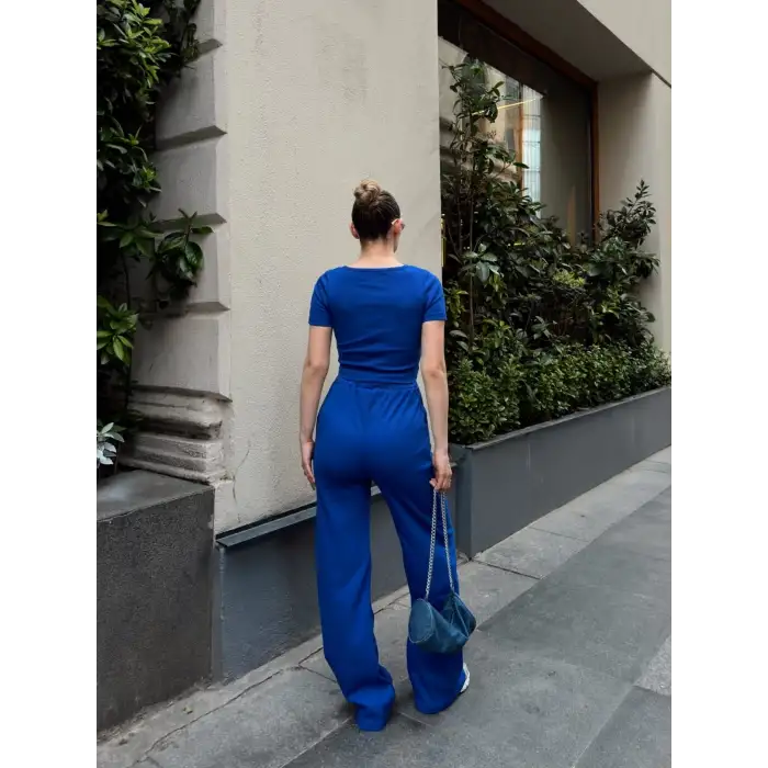 Düğme yakalı saks alt üst takım s3943