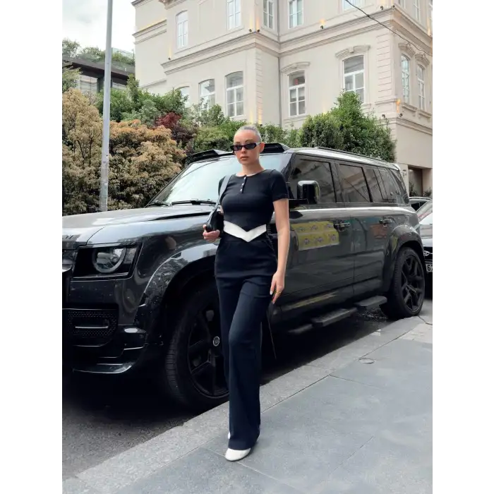 Düğme yakalı siyah alt üst takım s3943