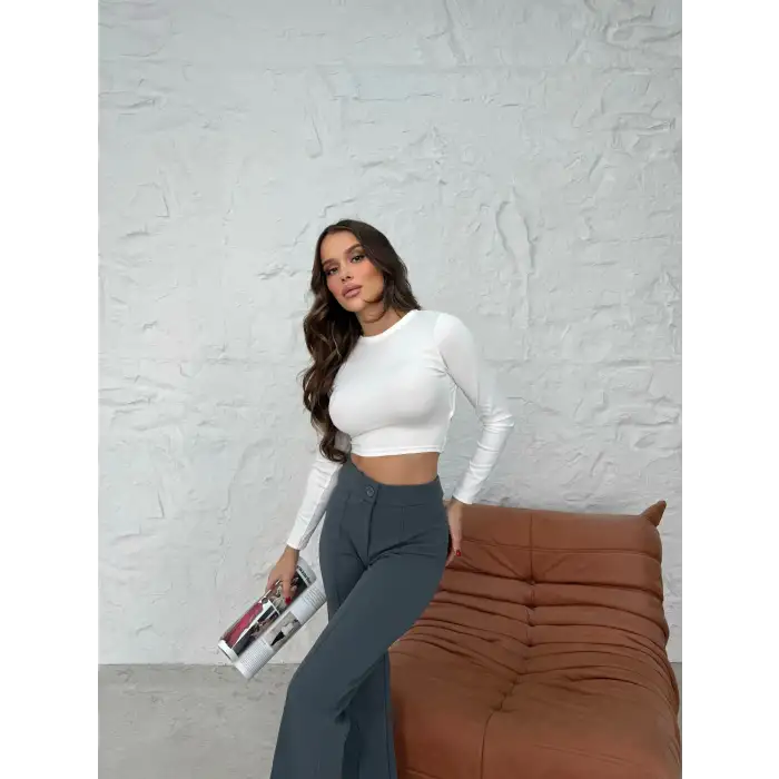 Düğmeli Palazzo pantolon füme p170091