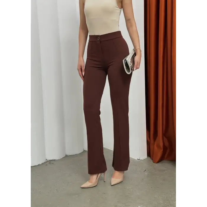 Düğmeli Palazzo pantolon kahve p170091