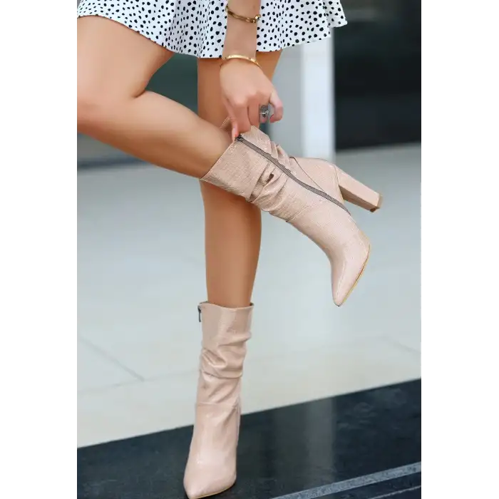 Erita Ten Rugan Desenli Topuklu Çizme