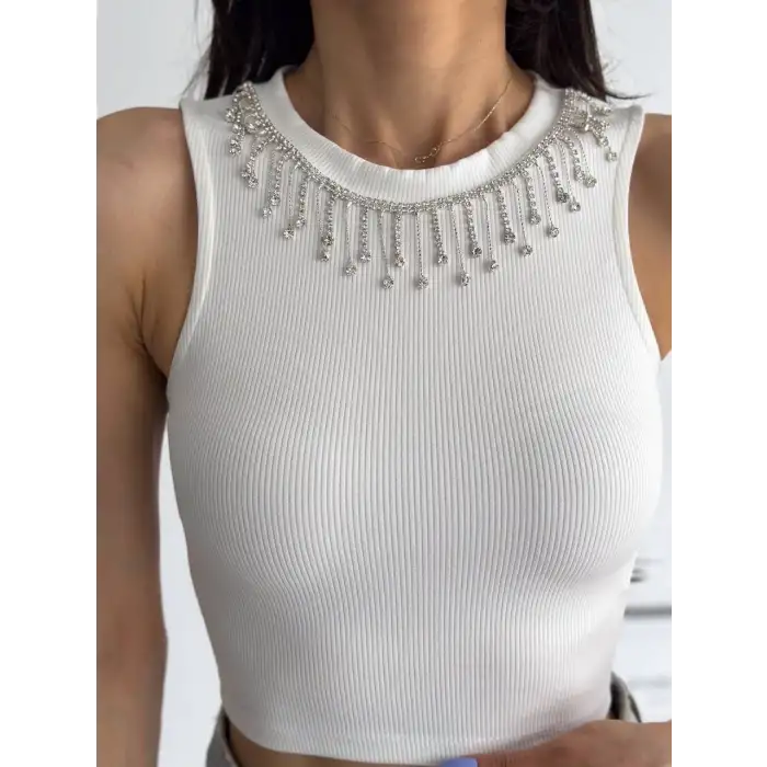 fitilli kaşkorse yakası zincirli atlet beyaz