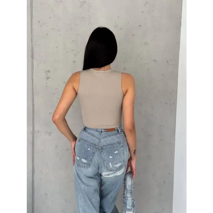 fitilli kaşkorse yakası zincirli atlet vizon