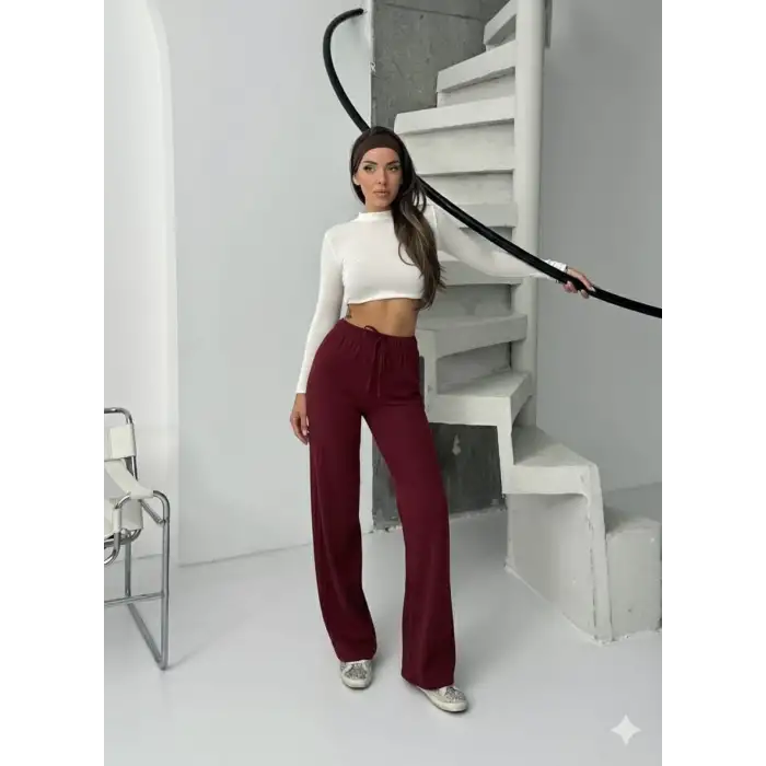 Fitilli şardonlu pantolon bordo a4058