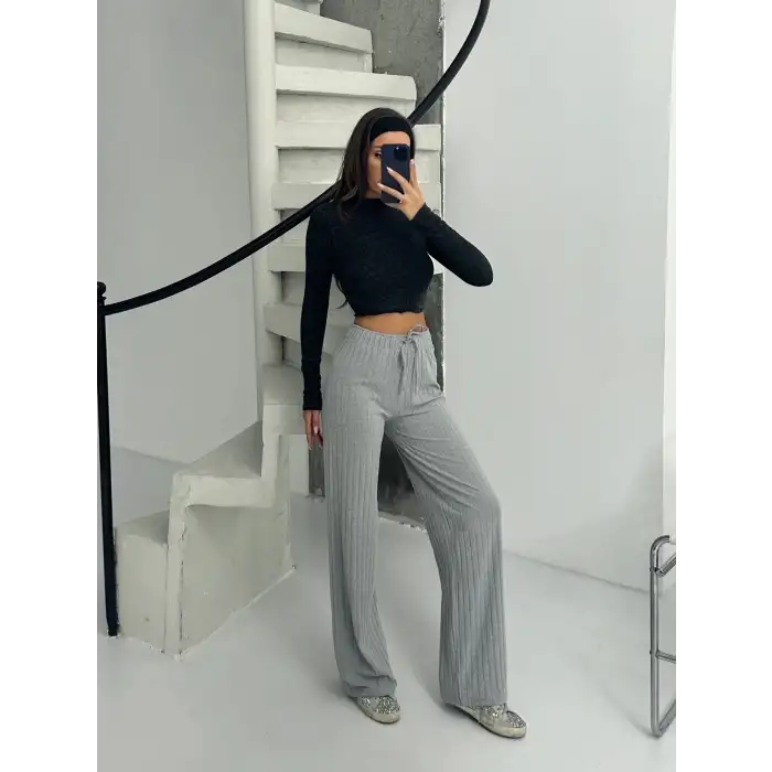 Fitilli şardonlu pantolon gri a4058