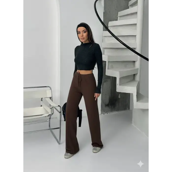 Fitilli şardonlu pantolon kahve a4058