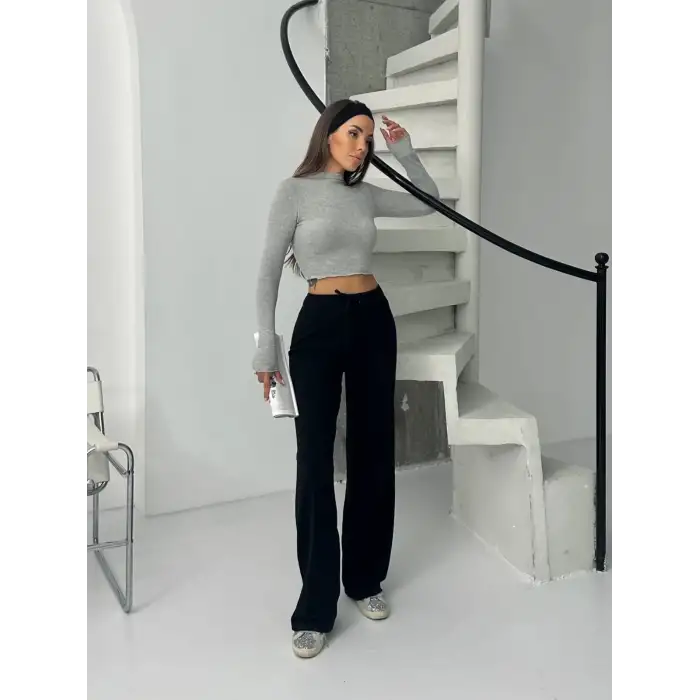 Fitilli şardonlu pantolon siyah a4058