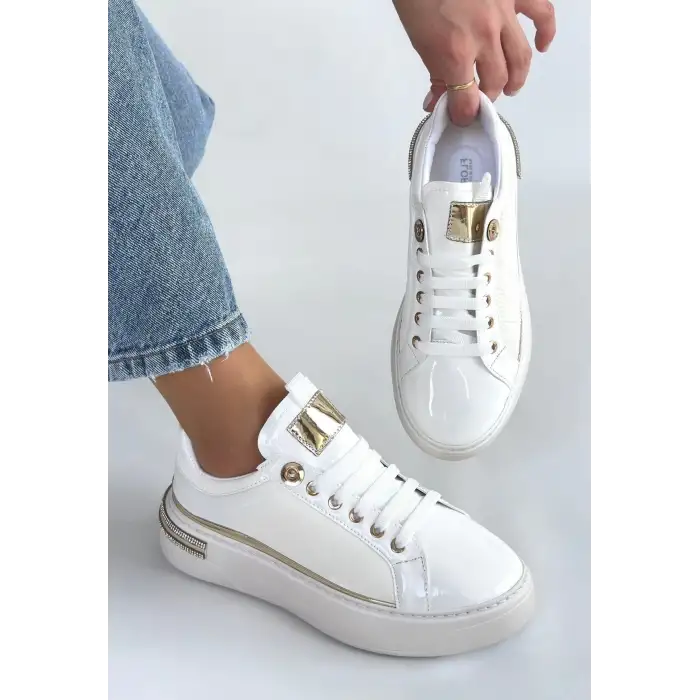 Hley Beyaz Rugan Paraşüt Detaylı Bağcıklı Spor Ayakkabı