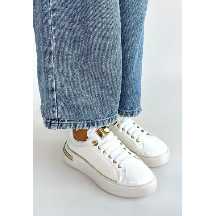 Hley Beyaz Rugan Paraşüt Detaylı Bağcıklı Spor Ayakkabı