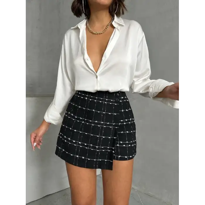 İki düğmeli ch kumaş şort etek siyah h26414