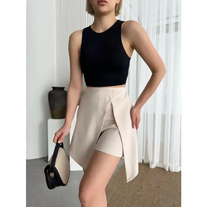 İki düğmeli şort etek S24046