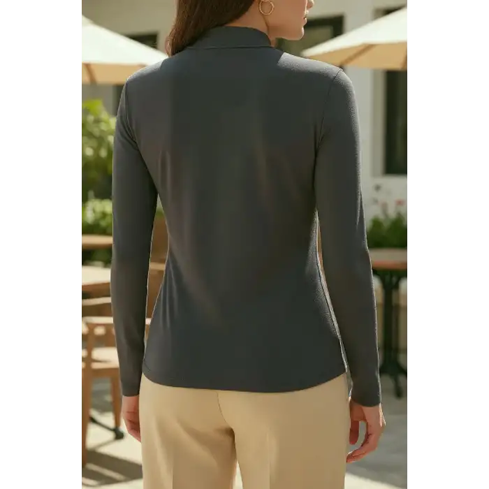 Kadın Antrasit Gri Parmak Detaylı Esnek Uzun Kollu Body