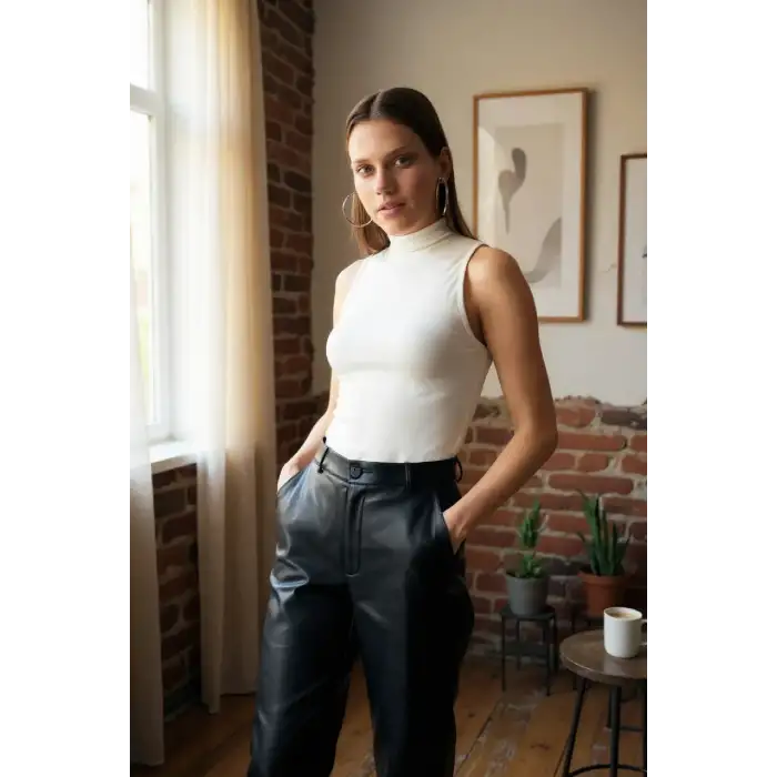 Kadın Beyaz Kolsuz Balıkçı Yaka Basic Bluz