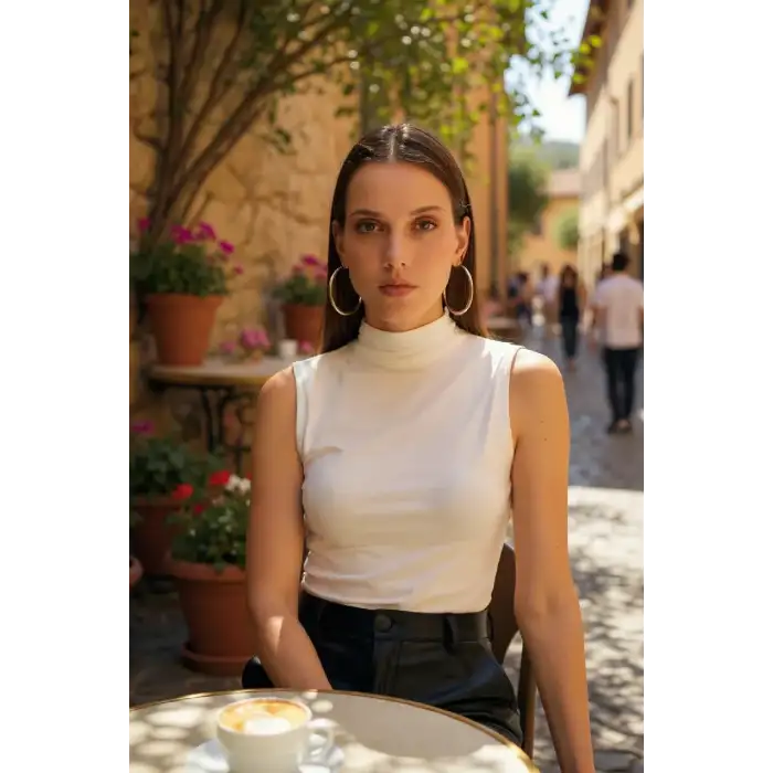 Kadın Beyaz Kolsuz Balıkçı Yaka Basic Bluz