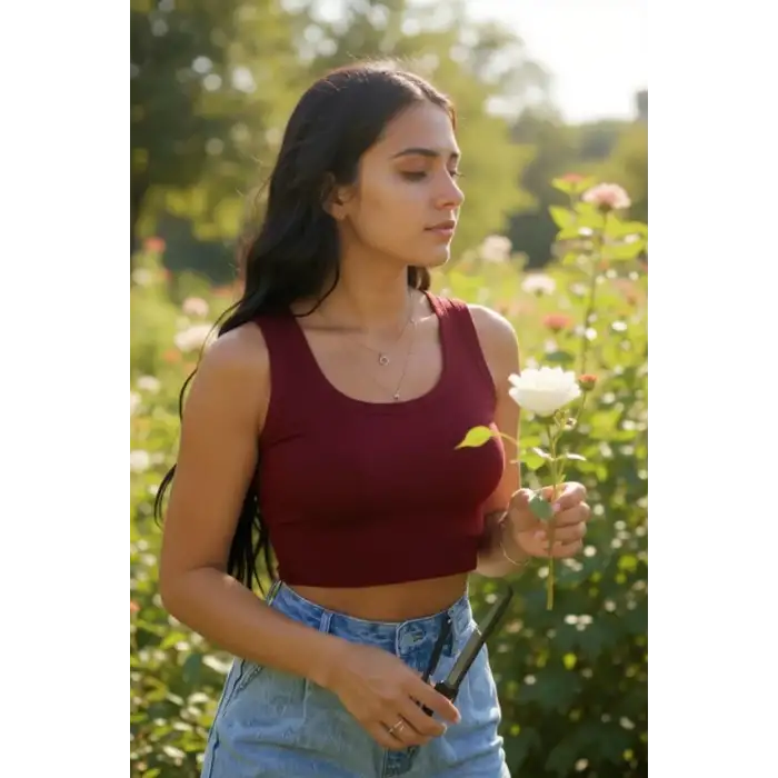 Kadın Bordo Kare Yaka Crop Top Bluz – Şık, Rahat ve Kolay Kombinlenebilir