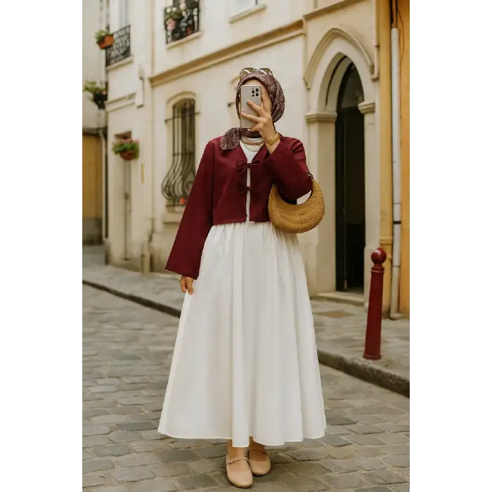 Kadın Bordo Kısa Kimono Ceket – Zarif ve Şık Kombin Parçası