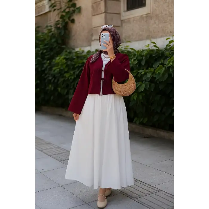 Kadın Bordo Kısa Kimono Ceket – Zarif ve Şık Kombin Parçası