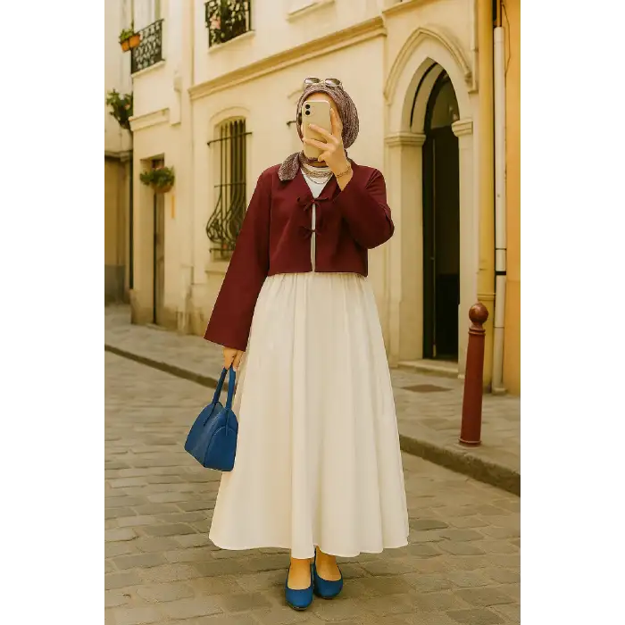 Kadın Bordo Kısa Kimono Ceket – Zarif ve Şık Kombin Parçası