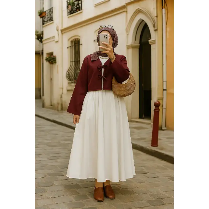 Kadın Bordo Kısa Kimono Ceket – Zarif ve Şık Kombin Parçası