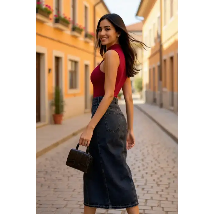 Kadın Bordo Kolsuz Balıkçı Yaka Basic Bluz