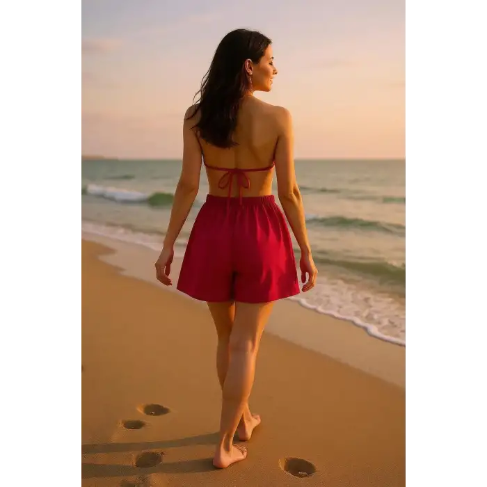 Kadın Fuşya Şortlu Belden ve Boyundan Bağlamalı Bikini Takımı – Modern, Konforlu ve Günlük Kombinlere Uygun