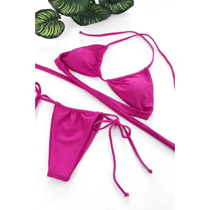 Kadın Fuşya Yandan Bağlamalı Tangalı Üçgen Bikini Mayo Takımı – Modern, Konforlu ve Günlük Kombinlere Uygun