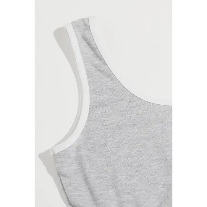 Kadın Gri Askılı Crop Top ve Şortlu Gecelik Takım