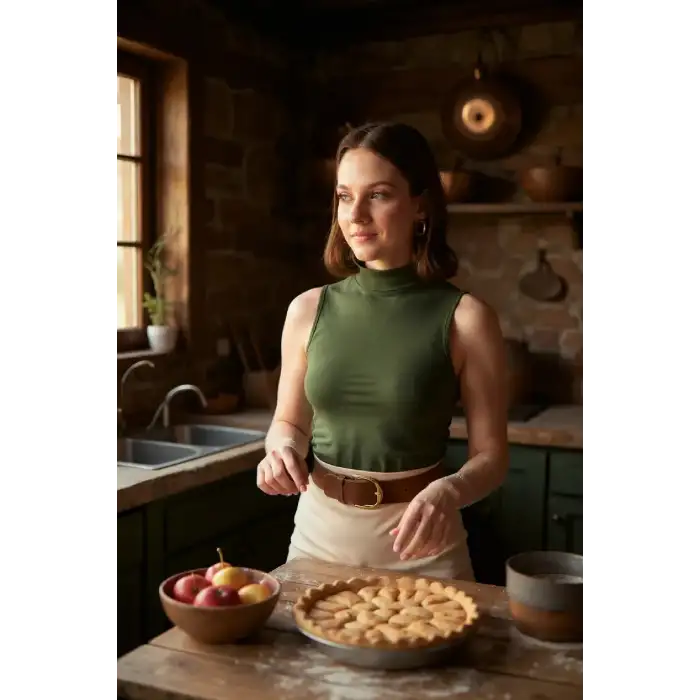 Kadın Haki Yeşili Kolsuz Balıkçı Yaka Basic Bluz