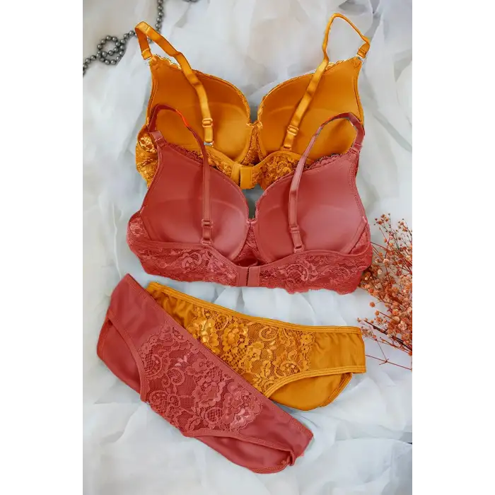 Kadın Hardal Ve Kiremit Rengi Dolgulu Balenli Sütyen Külot 2li Paket – Modern ve Şık Tasarım