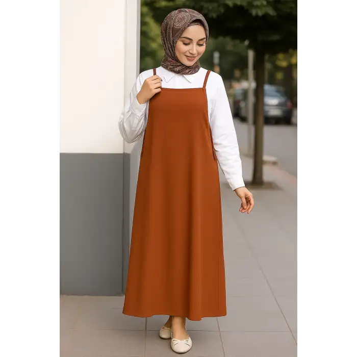 Kadın Kahverengi Basic Ayarlanabilir Askılı Jile Elbise – Şık, Rahat ve 4 Mevsim Kullanıma Uygun