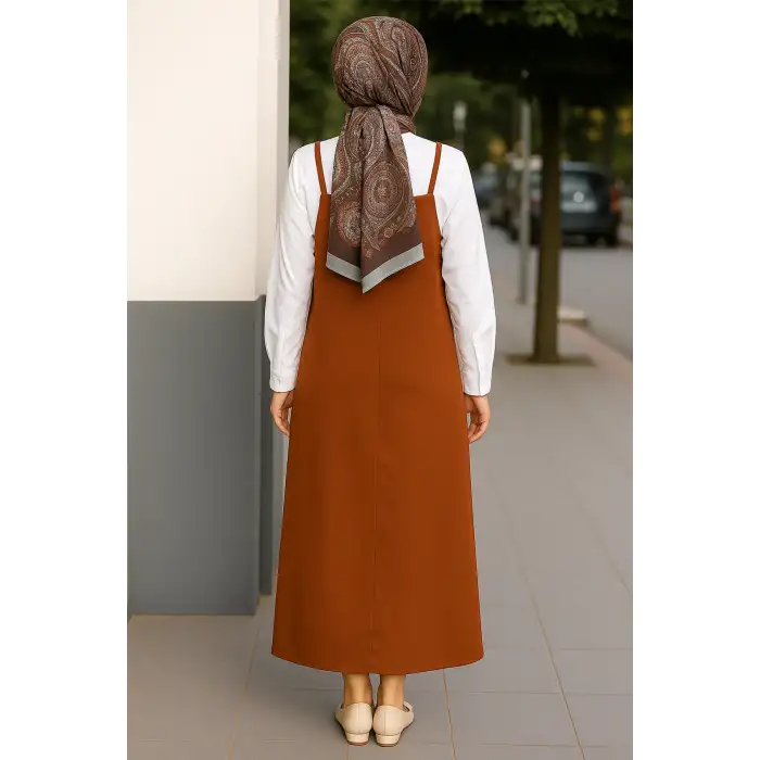 Kadın Kahverengi Basic Ayarlanabilir Askılı Jile Elbise – Şık, Rahat ve 4 Mevsim Kullanıma Uygun