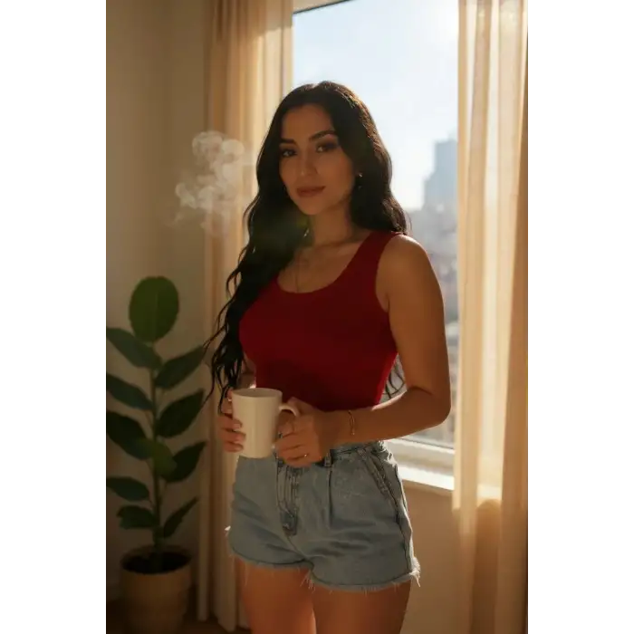 Kadın Kırmızı Kare Yaka Crop Top Bluz – Şık, Rahat ve Kolay Kombinlenebilir