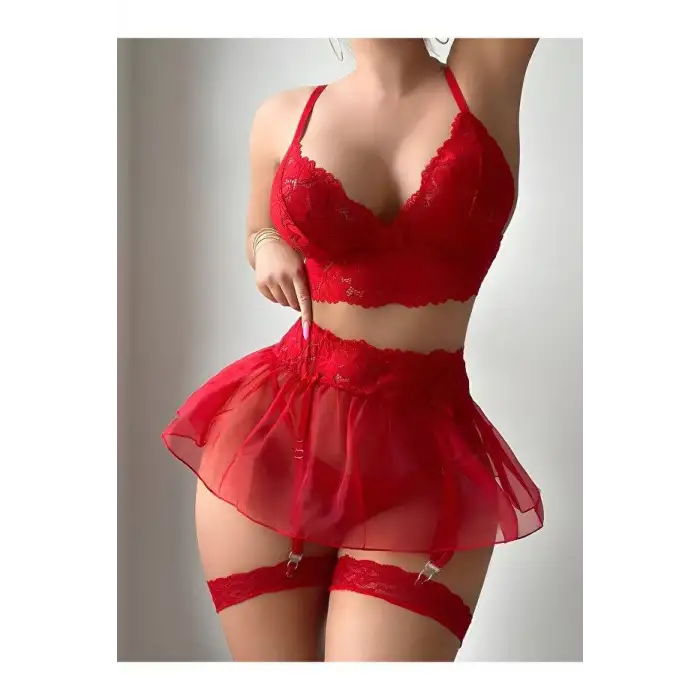 Kadın Kırmızı Kısa Tül Fantezi Kostüm 2199