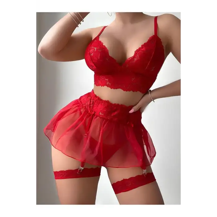 Kadın Kırmızı Kısa Tül Fantezi Kostüm 2199