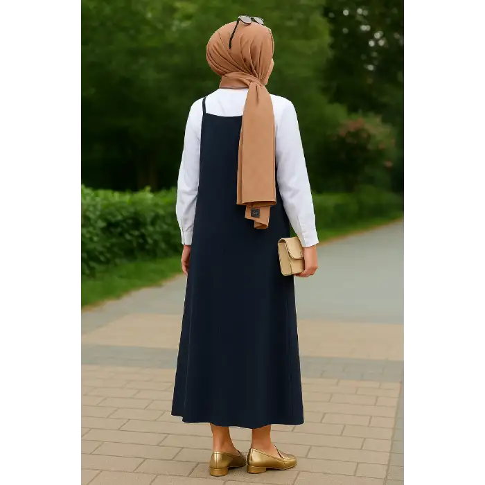 Kadın Lacivert Basic Ayarlanabilir Askılı Jile Elbise
