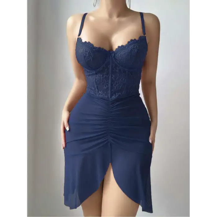 Kadın Kırmızı Transparan Kelebek Detaylı Tül Fantezi Gecelik 2245