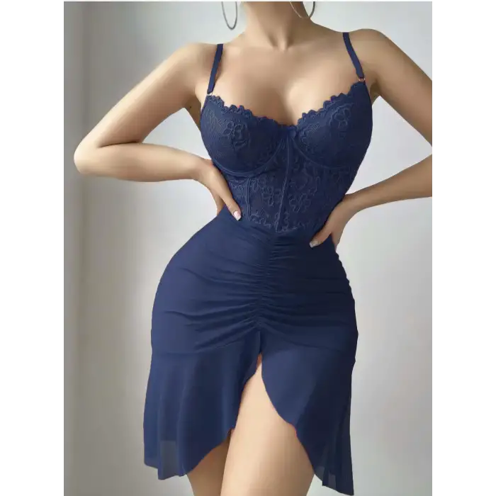 Kadın Kırmızı Transparan Kelebek Detaylı Tül Fantezi Gecelik 2245