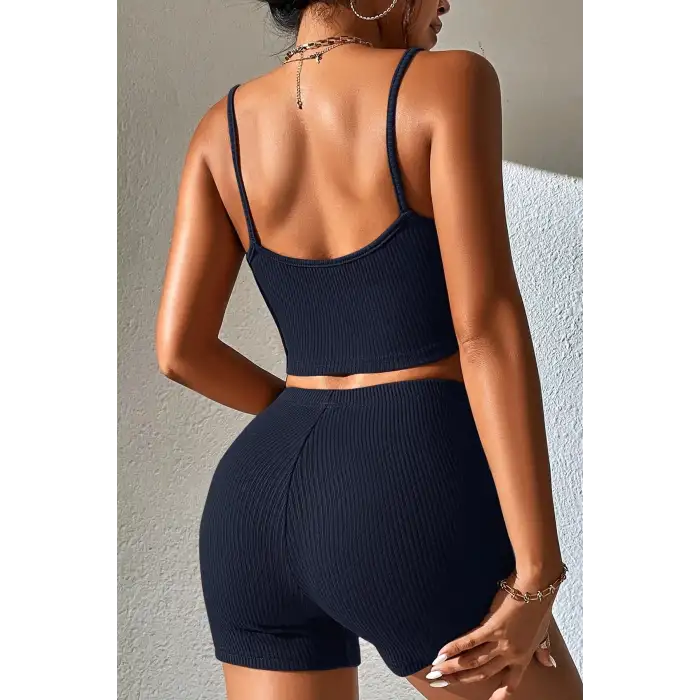 Kadın Lacivert Şortlu Kaşkorse Gecelik Takım – Modern, Konforlu ve Günlük Kombinlere Uygun