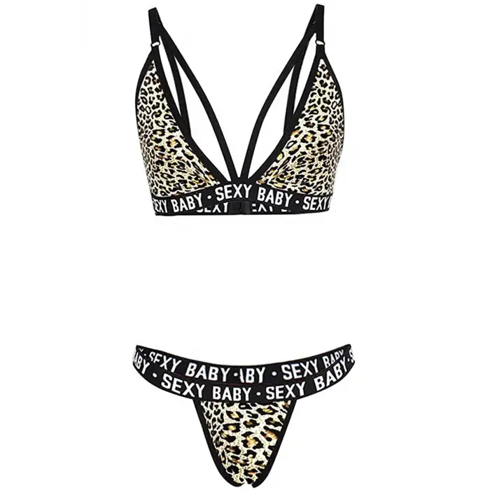 Kadın Leopar Desenli Yazı Detaylı Ipli Sütyen Takımı – Modern, Konforlu ve Günlük Kombinlere Uygun