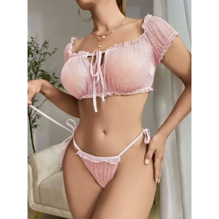 Kadın Pembe Bustiyer Külot Sexy Kostüm 2155