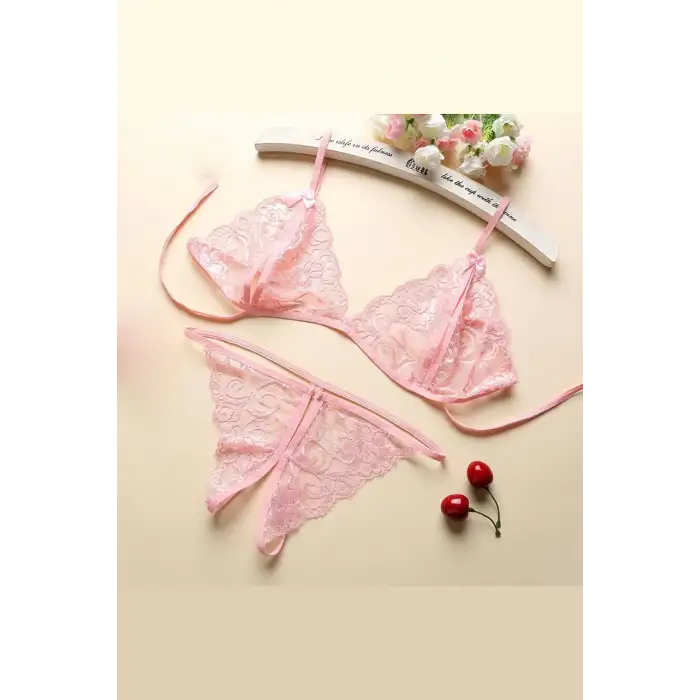 Kadın Pembe Dantelli Sütyen Külot  Takımı